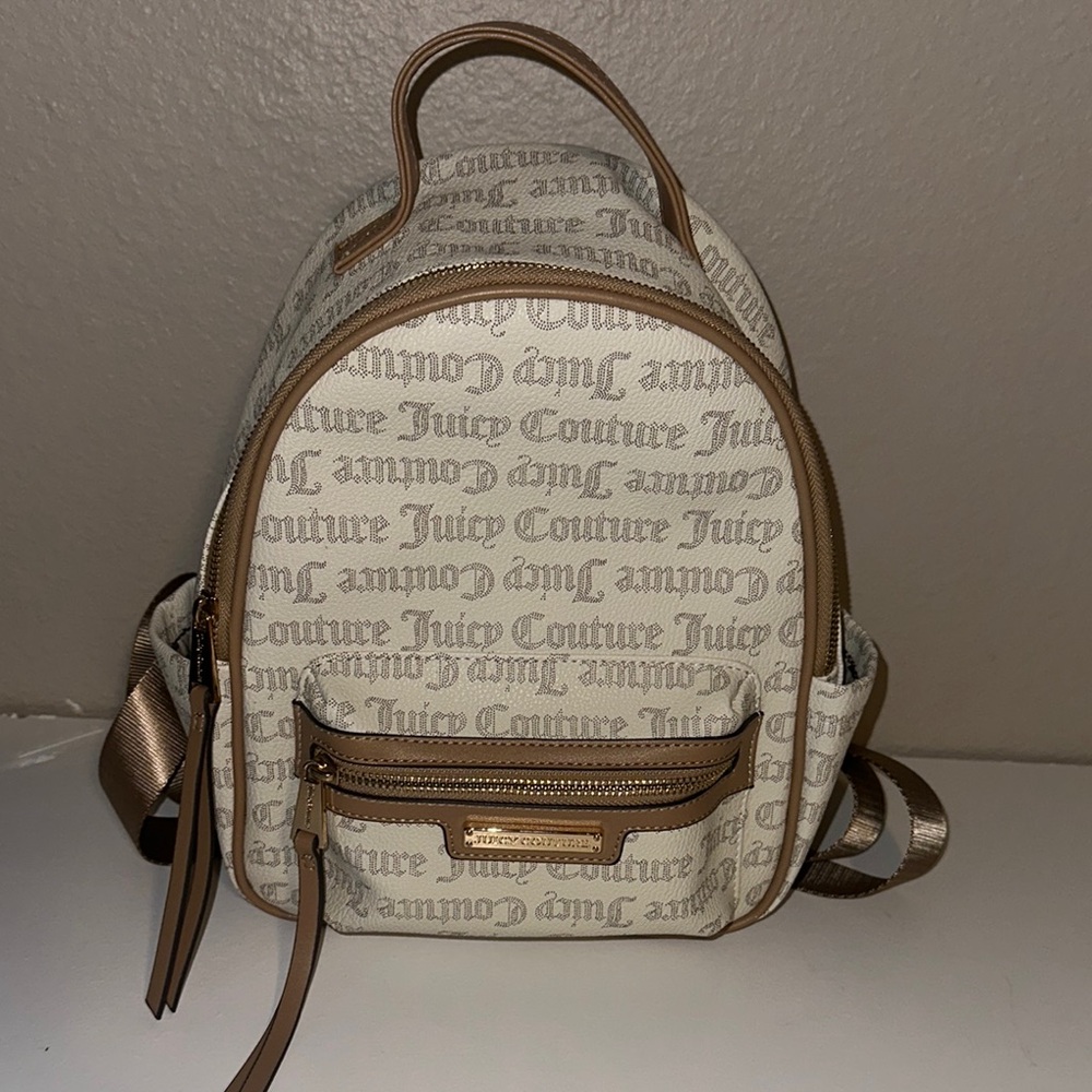 Juicy Couture Cream and Tan Mini Backpack with Logo Print